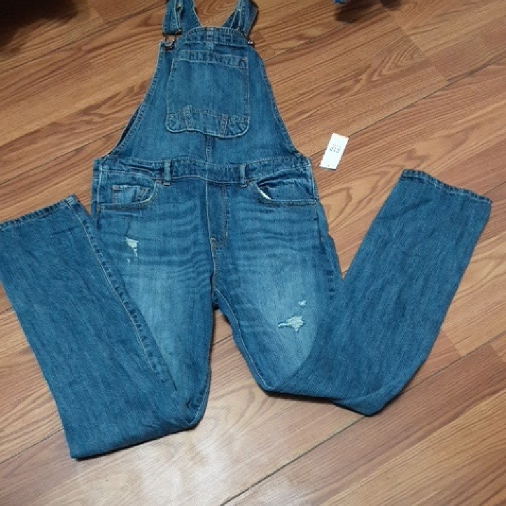 GAP Kids Blue Distress Light Wash Denim Overalls